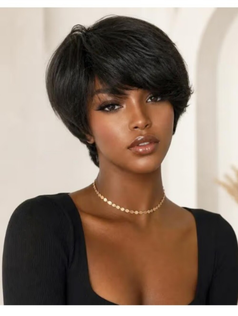 810-1B Black Short Human Hair Wig